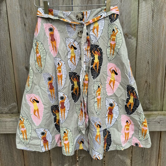 Eva Franco Anthropologie Sunbather Skirt A Line Buttons Gray Knee Length size 4 - Picture 2 of 9